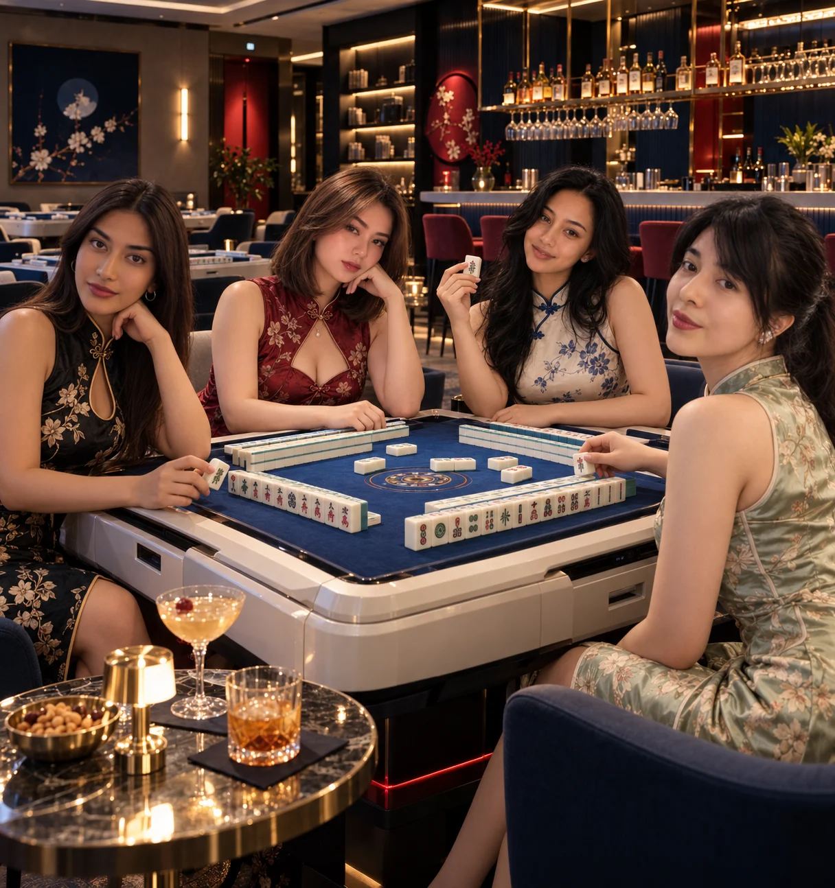 Meja mahjong dan suasana bermain
